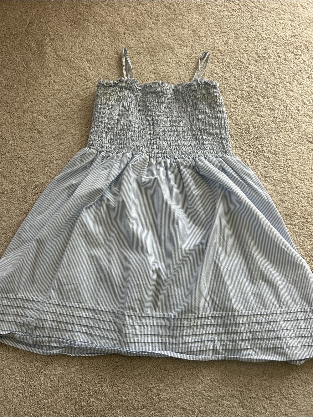 Light Blue and White Seersucker Smocked Sundress